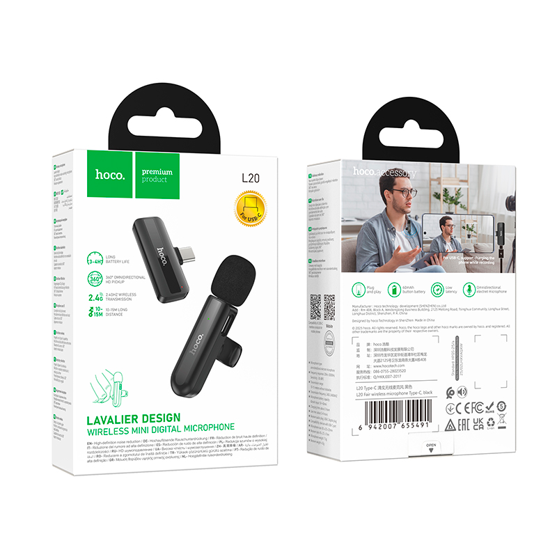 Microfono Externo Polarizado Hoco L20 Para Tipo C Negro®