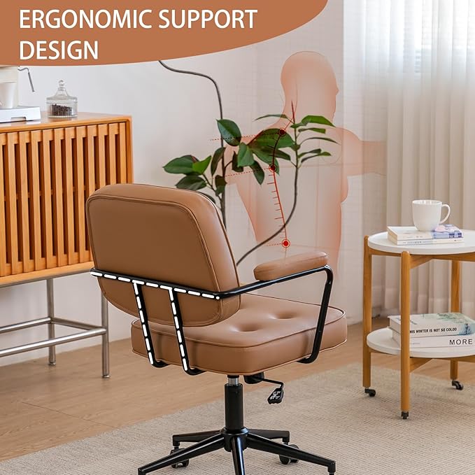 Silla De Oficina Vintage Cuero Sintético Ruedas 360®