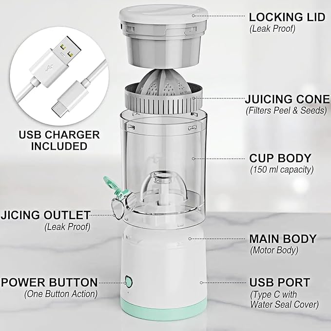 Exprimidor Portátil Recargable Tipo C 400ml 45w 7,4 V®