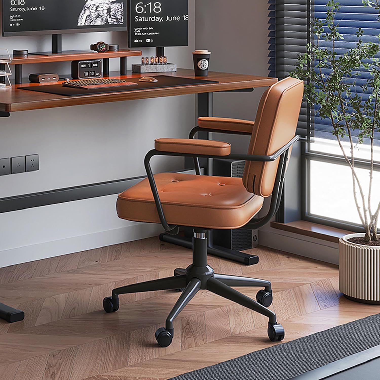 Silla De Oficina Vintage Cuero Sintético Ruedas 360®