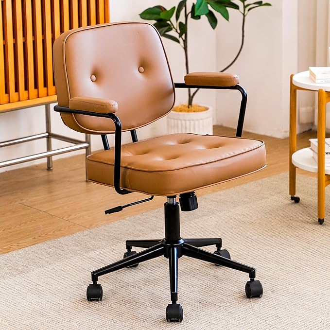 Silla De Oficina Vintage Cuero Sintético Ruedas 360®