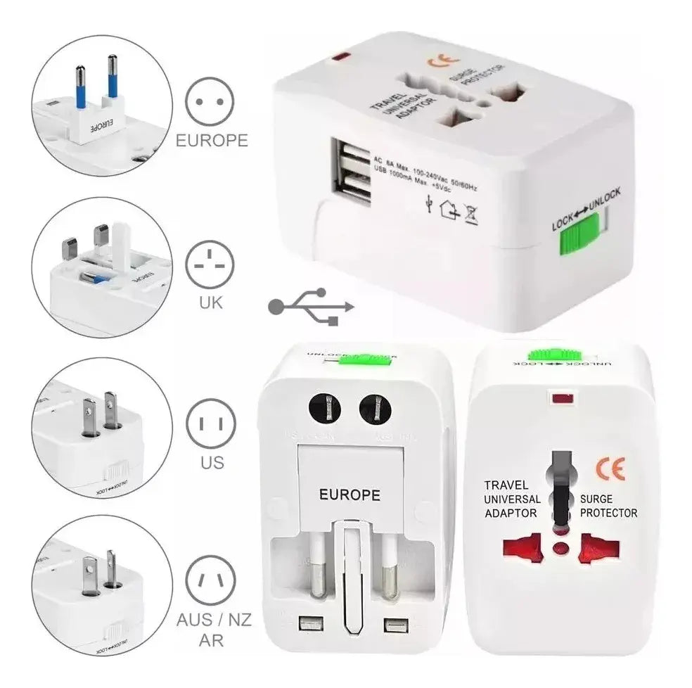 Adaptador Corriente Universal Viajero 2 Puertos Usb 1000 Ma