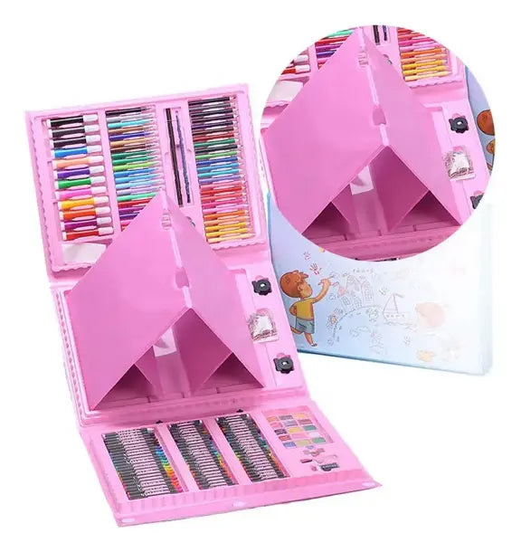 Set Kit De Arte 208 Piezas Valija Infantil Con Atril Rosado®