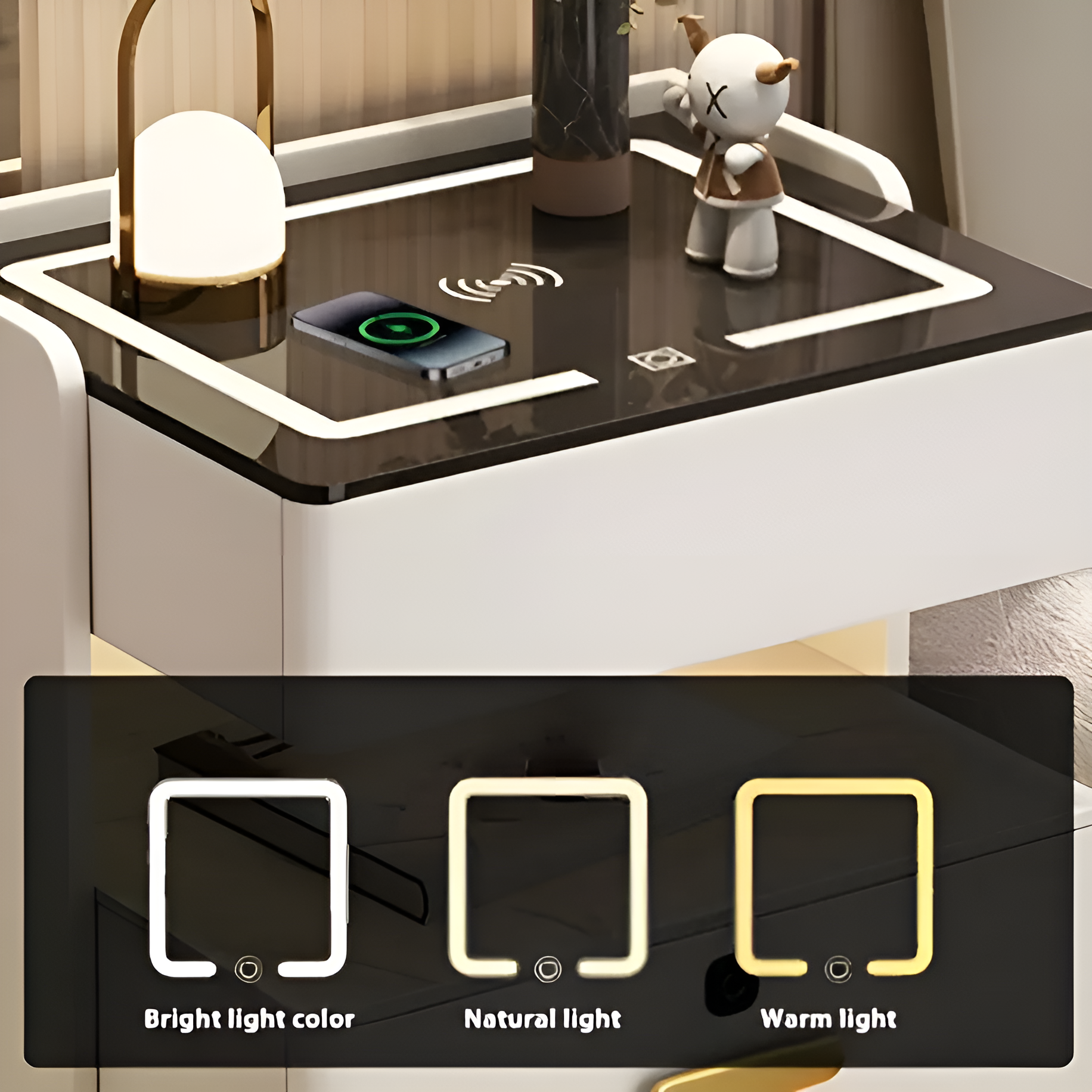 Mesa De Luz Moderna Con Sensor De Luz Led Carga Inalámbrica®
