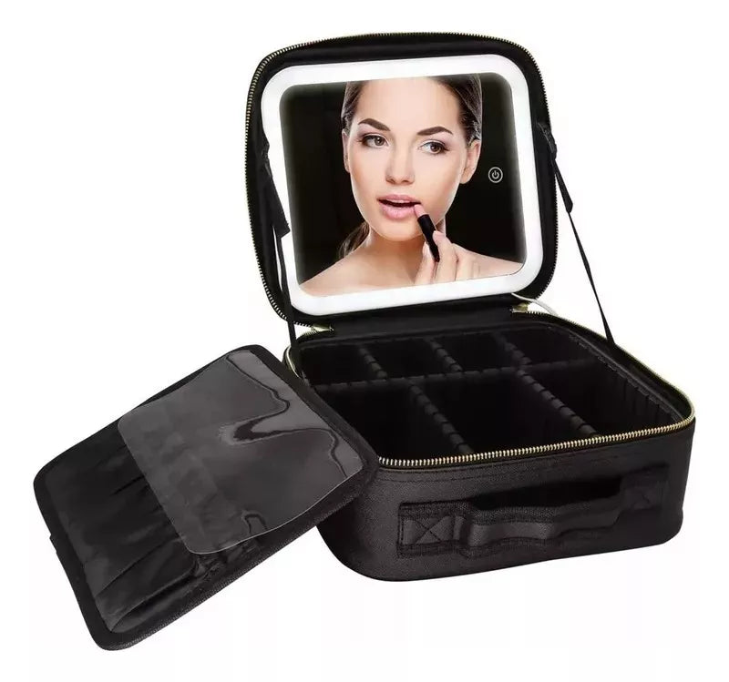 Maletín Valija De Maquillaje Cosméticos Con Espejo Luz Led®