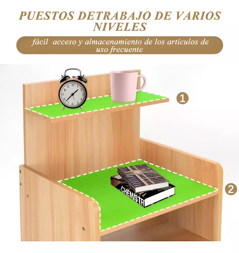 Mesa De Luz Marrón Y Blanco 3 Estantes Y Cajón 33x26x60cm®