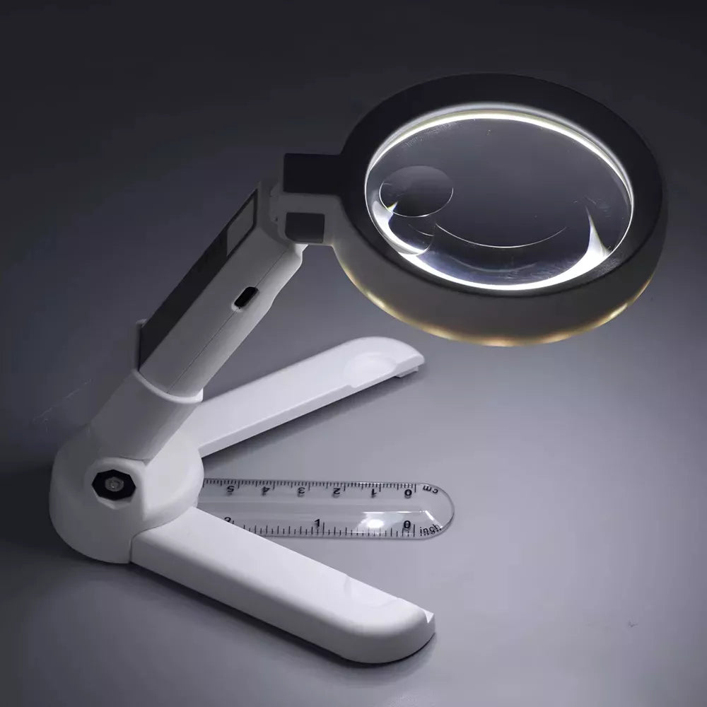 Lupa De Mesa Regla 2.5x Y 8.25x Aumentos Con Luz Led Blanca®