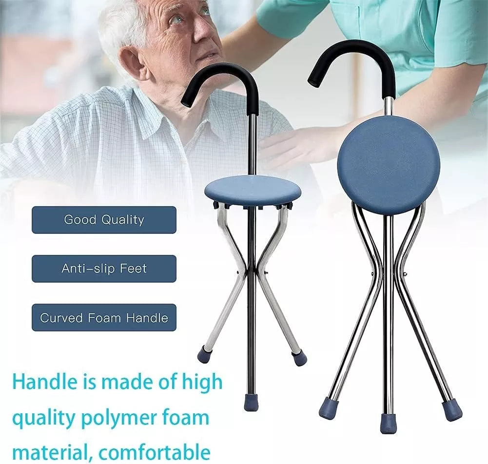 Bastón Con Asiento Plegable, 3 Apoyos Acero Inoxidable®