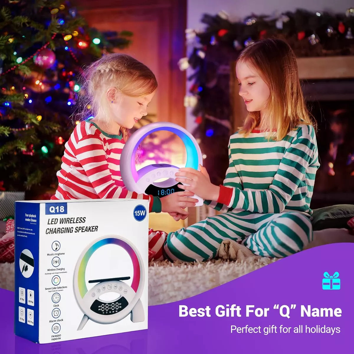 Lampara Veladora Q Parlante Cargador Inalámbrico Luces Rgb®
