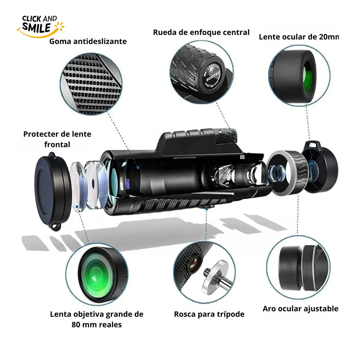 Monocular 80x100 Telescopio Alta Potencia Camping Vision Nitida con Tripode para celular ®