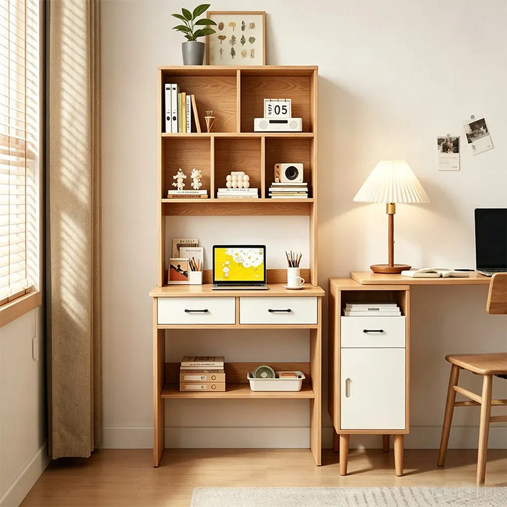 Escritorio Con Biblioteca + Cajones + Estantes Premium Mdf®
