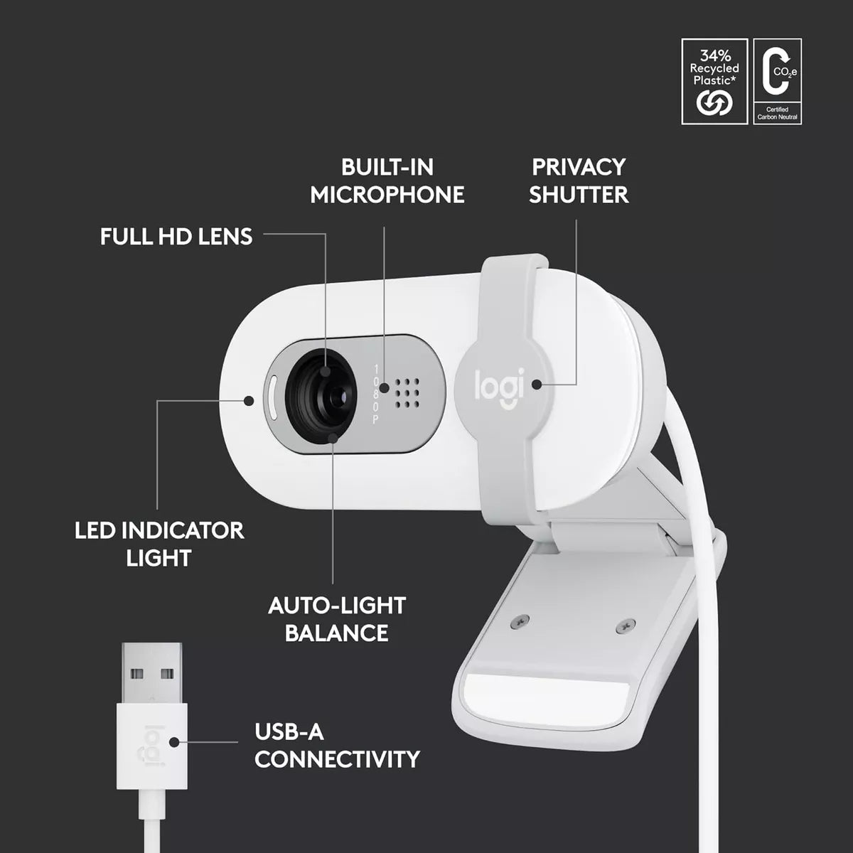 Cámara Web Brio 100 Usb 1080p Y Con Obturador Color Blanco®