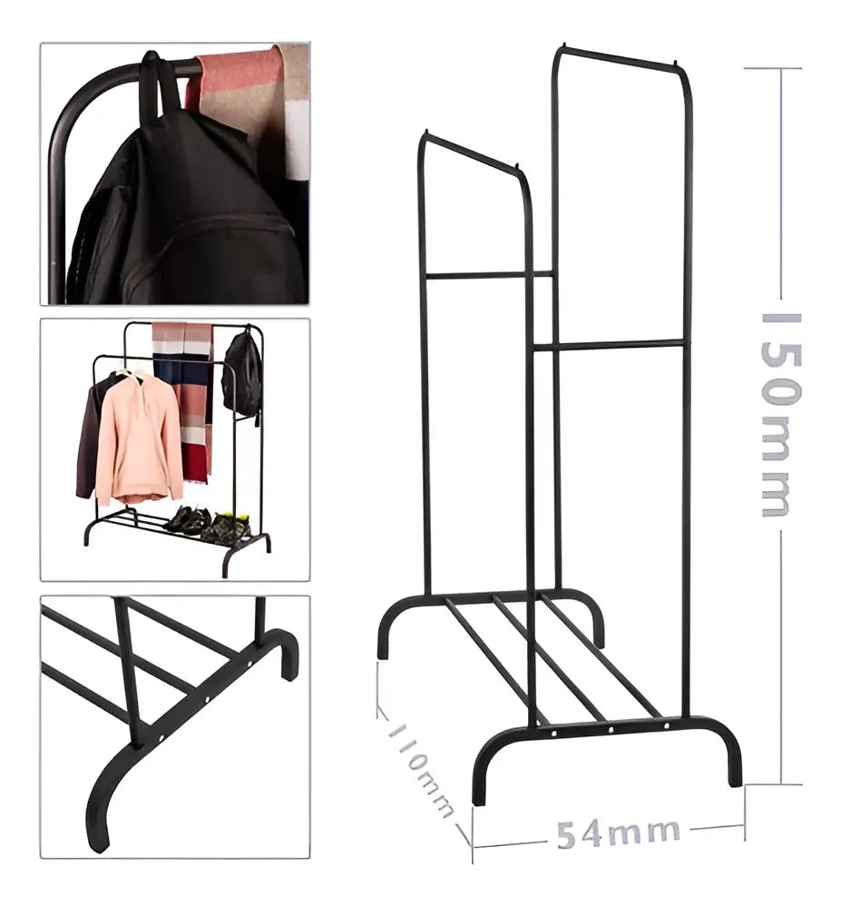 Perchero Doble De Metal Con Estante Inferior 110x54x150 Cm®