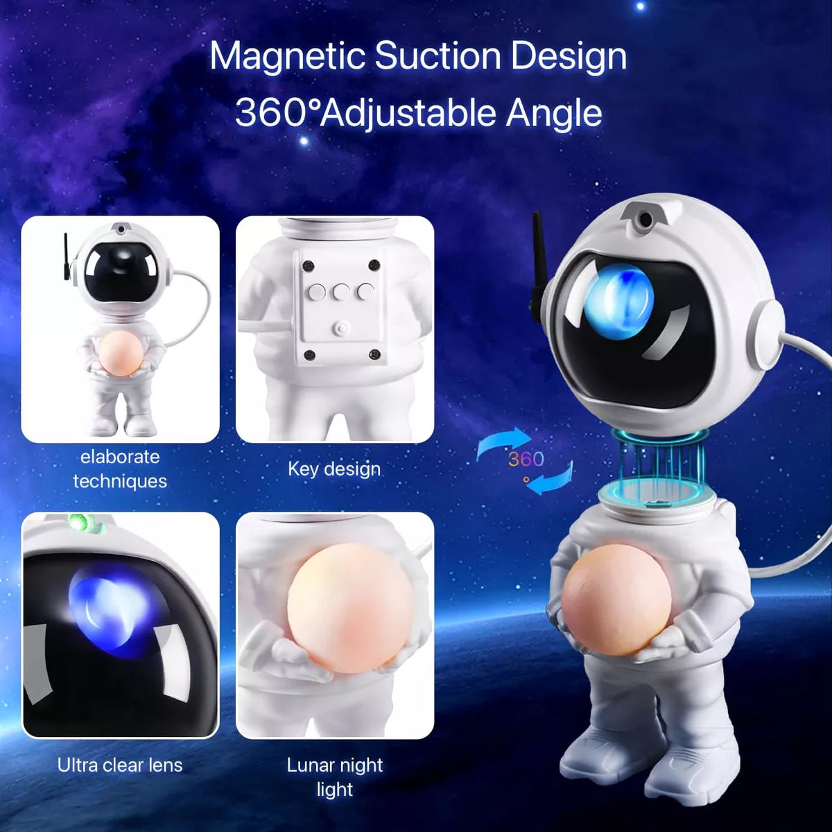 Lampara Astronauta Con Luna Proyector De Noche Galaxia®