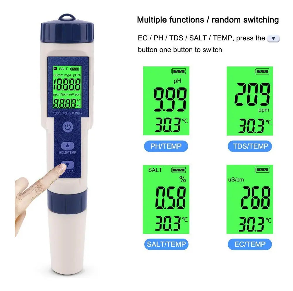 Medidor digital profesional de calidad del agua 5 en 1 PH®