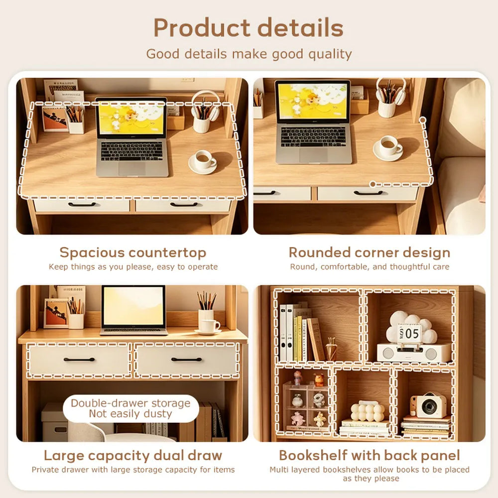 Escritorio Con Biblioteca + Cajones + Estantes Premium Mdf®