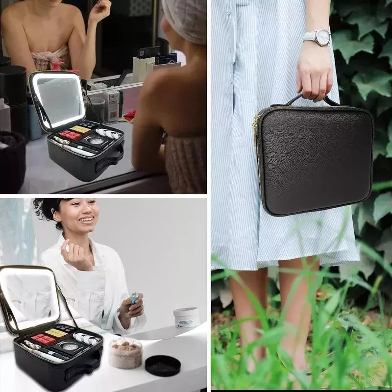 Maletín Valija De Maquillaje Cosméticos Con Espejo Luz Led®