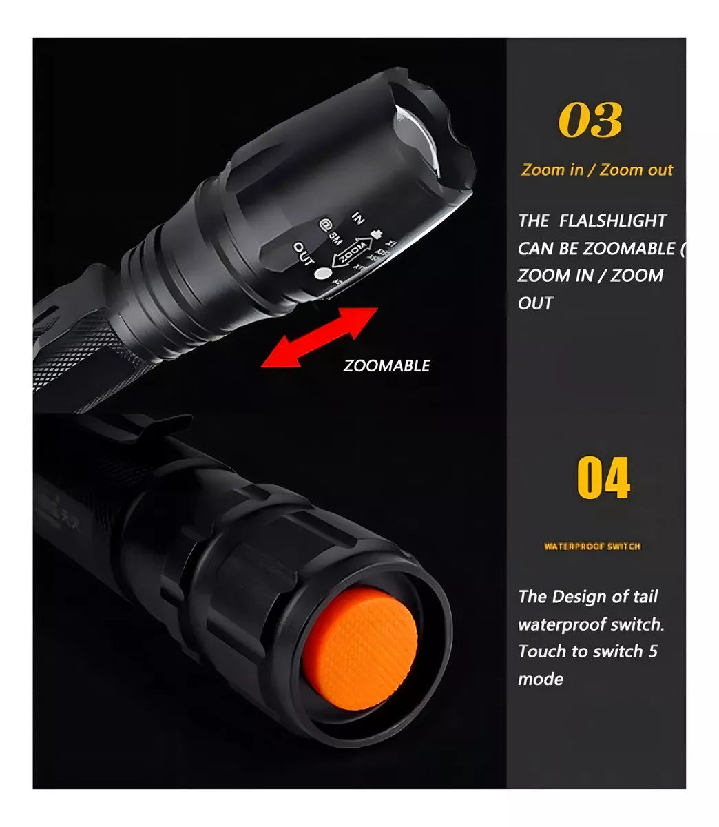 Linterna Táctica Led Wlxy Br-9000, 16500 W, 46000 Lm, Completa Con 2 Baterías De 5200 Mah Y Cargador Bivolt