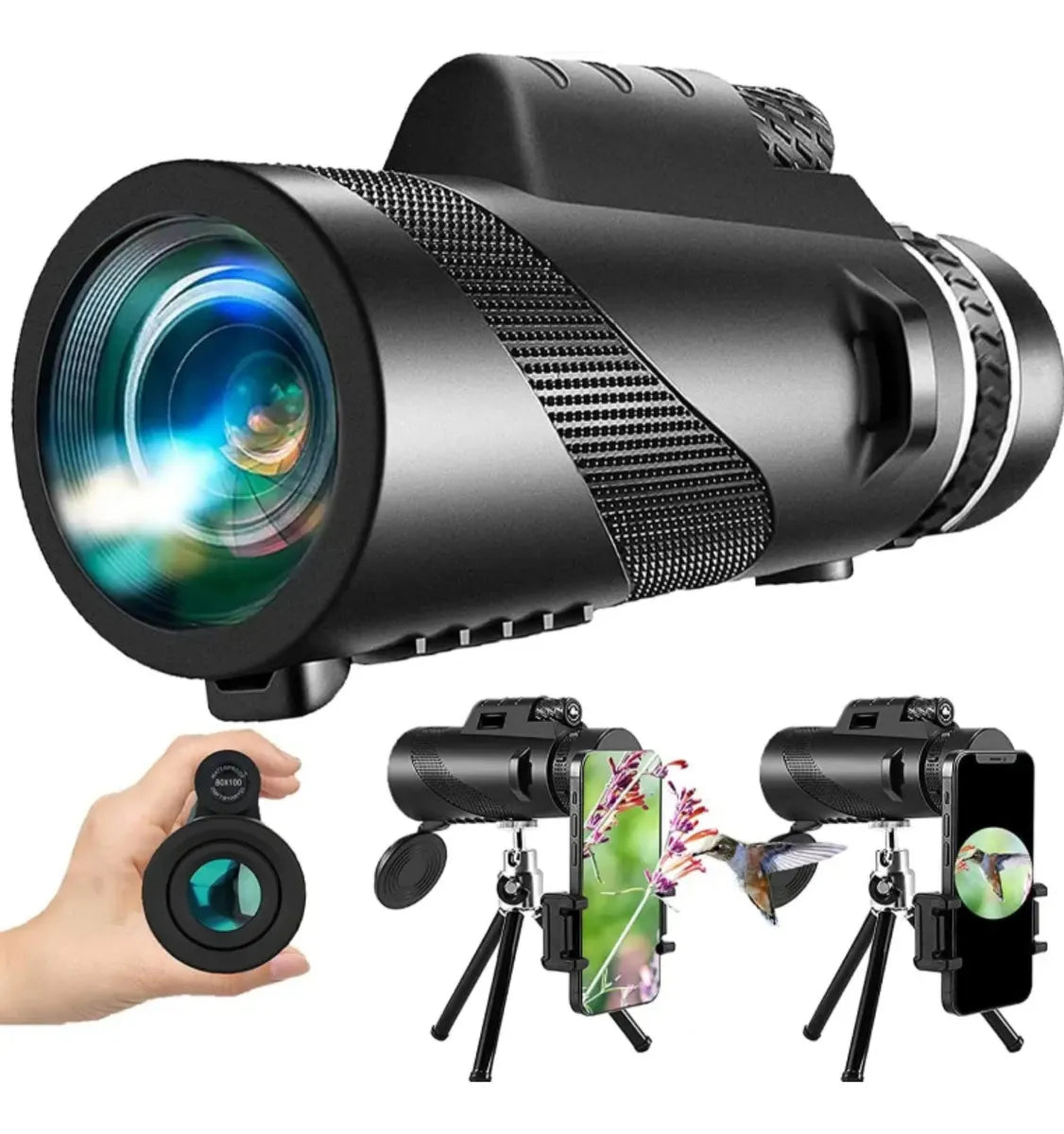 Monocular 80x100 Telescopio Alta Potencia Camping Vision Nitida con Tripode para celular ®