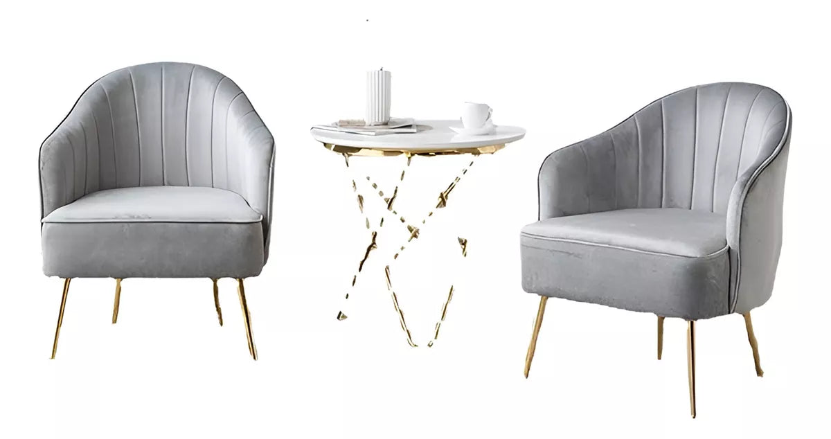 Sofá Nórdico Gris Terciopelo Con Patas Doradas 62x60x72 Cm®