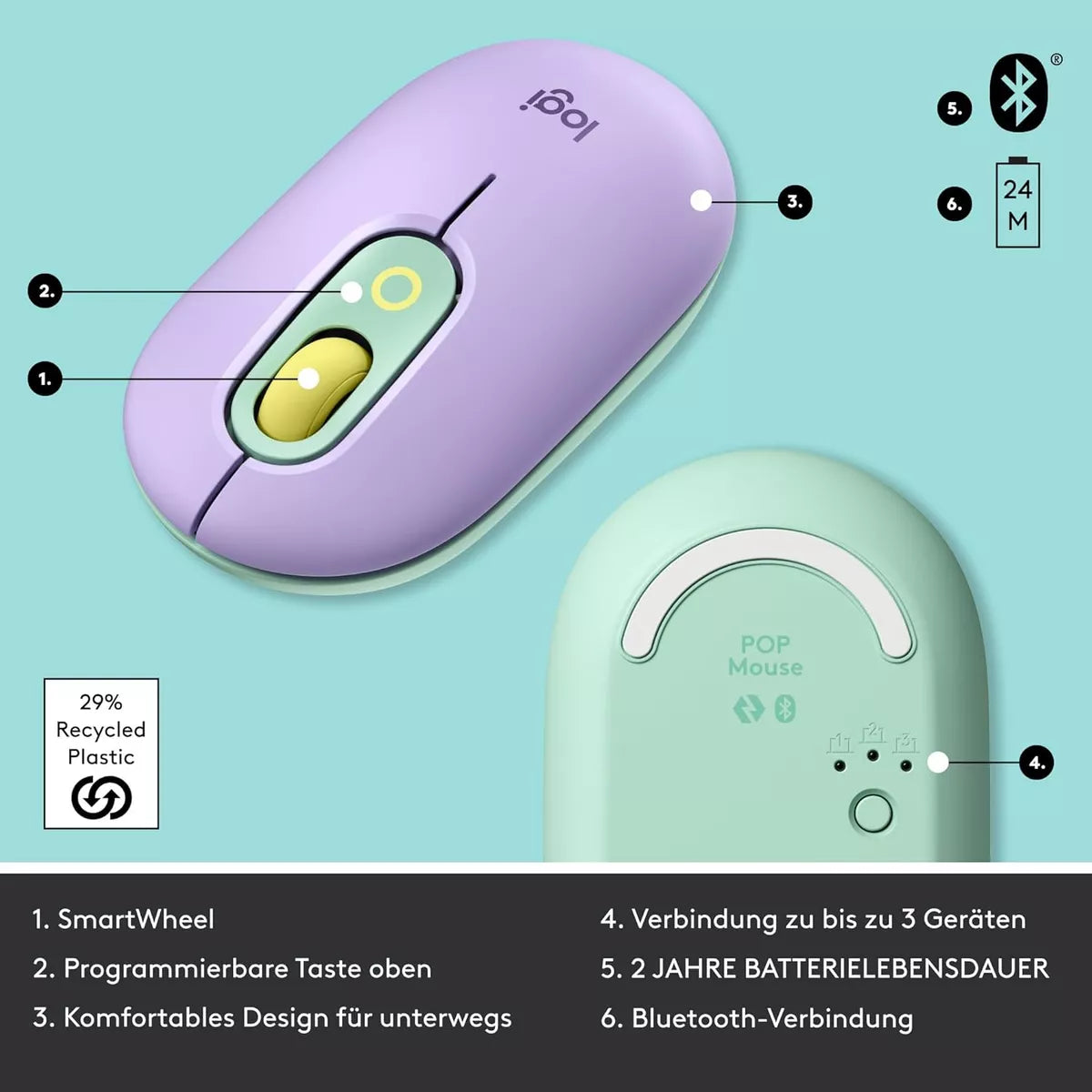 Mouse Logitech Cosmos Pop 910 Wireless Color Daydream Mint
