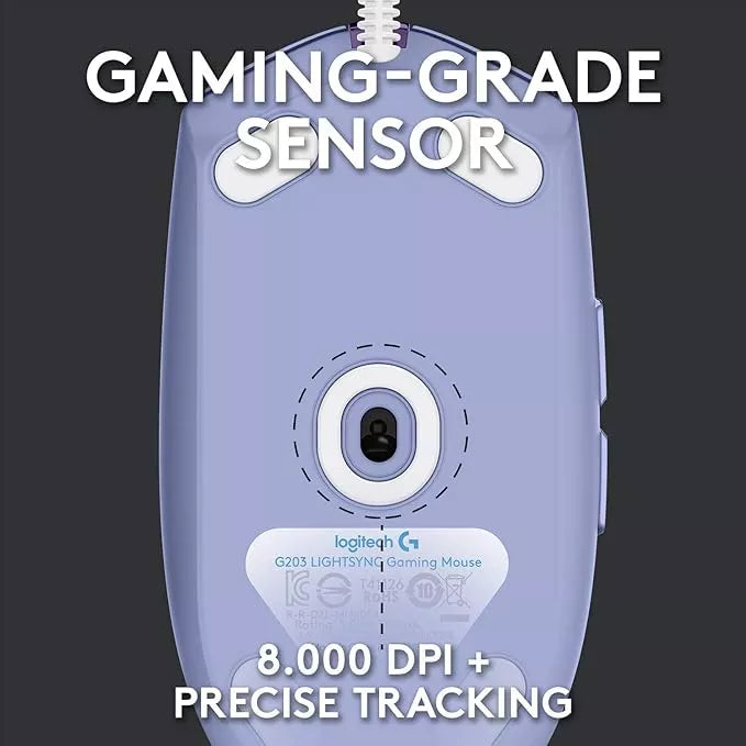 Mouse Gamer Logitech Gg Series G203 8000dpi 6 Botones Lila