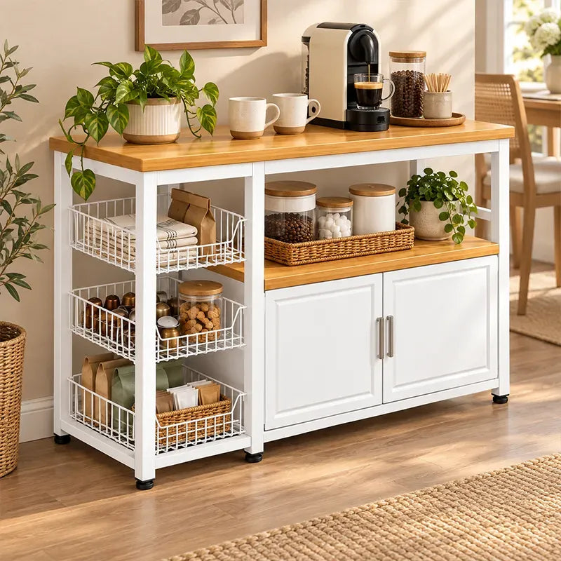 Organizador de cocina 3 canastos y 2 puertas blanco y natural
