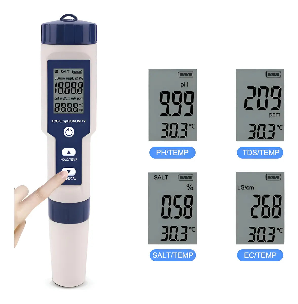 Medidor digital profesional de calidad del agua 5 en 1 PH®