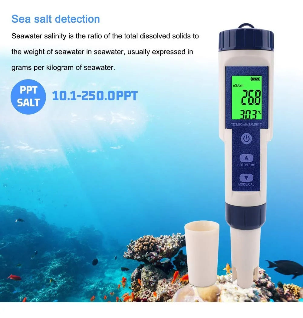 Medidor digital profesional de calidad del agua 5 en 1 PH®