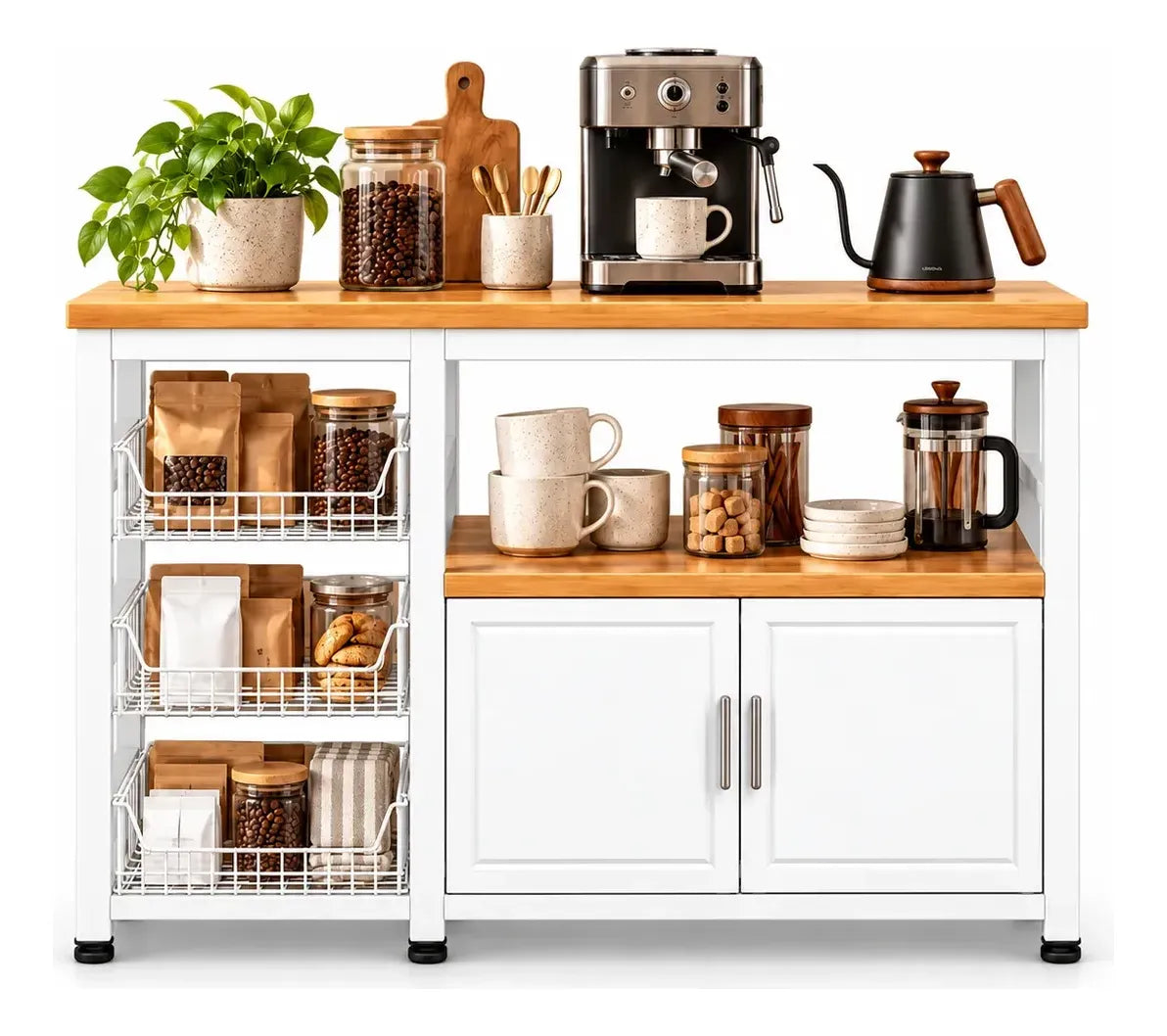Organizador de cocina 3 canastos y 2 puertas blanco y natural