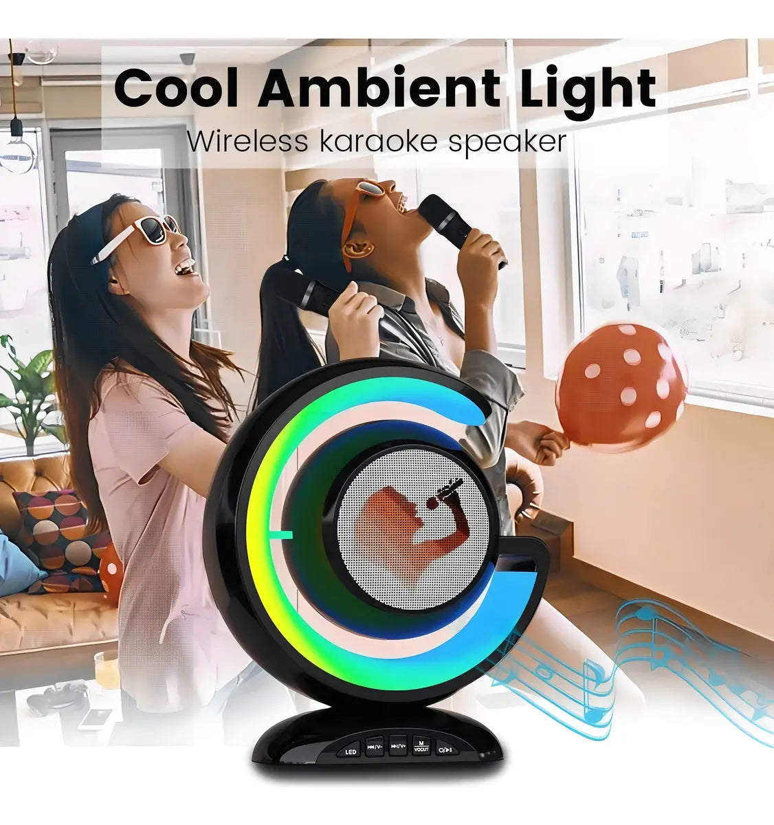 Parlante De Karaoke Portátil Con Bluetooth+micrófonos Negro®