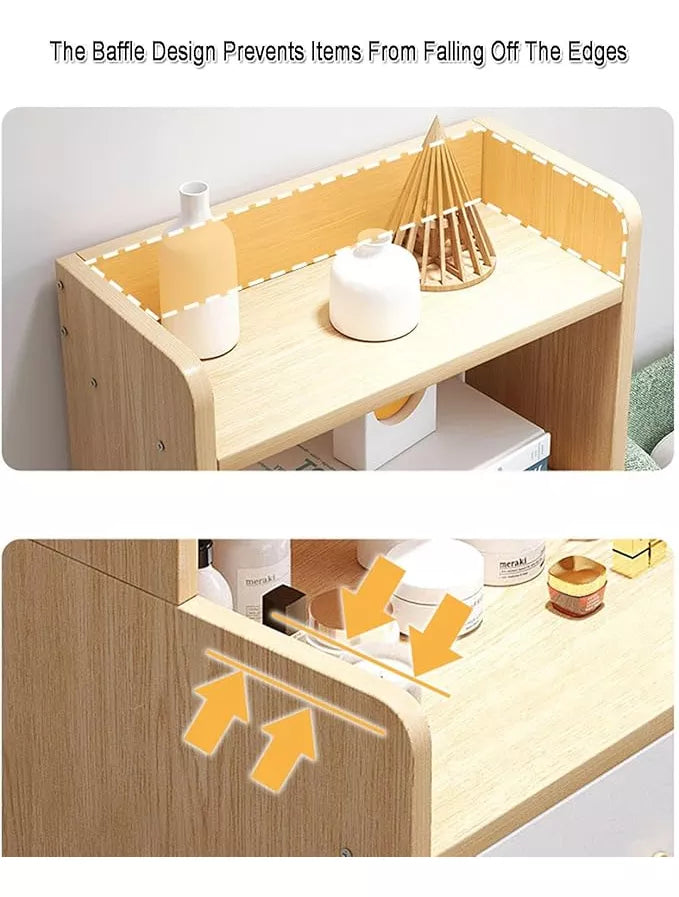 Mesa De Luz Marrón Claro 3 Estantes 2 Cajones 40x30x74cm®