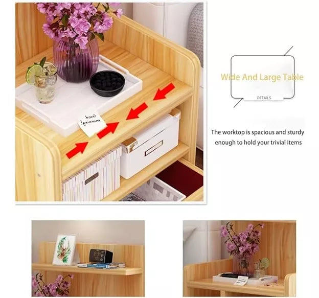 Mesa De Luz Natural / Blanco 4 Estantes 1 Cajón 43x26x60 Cm®