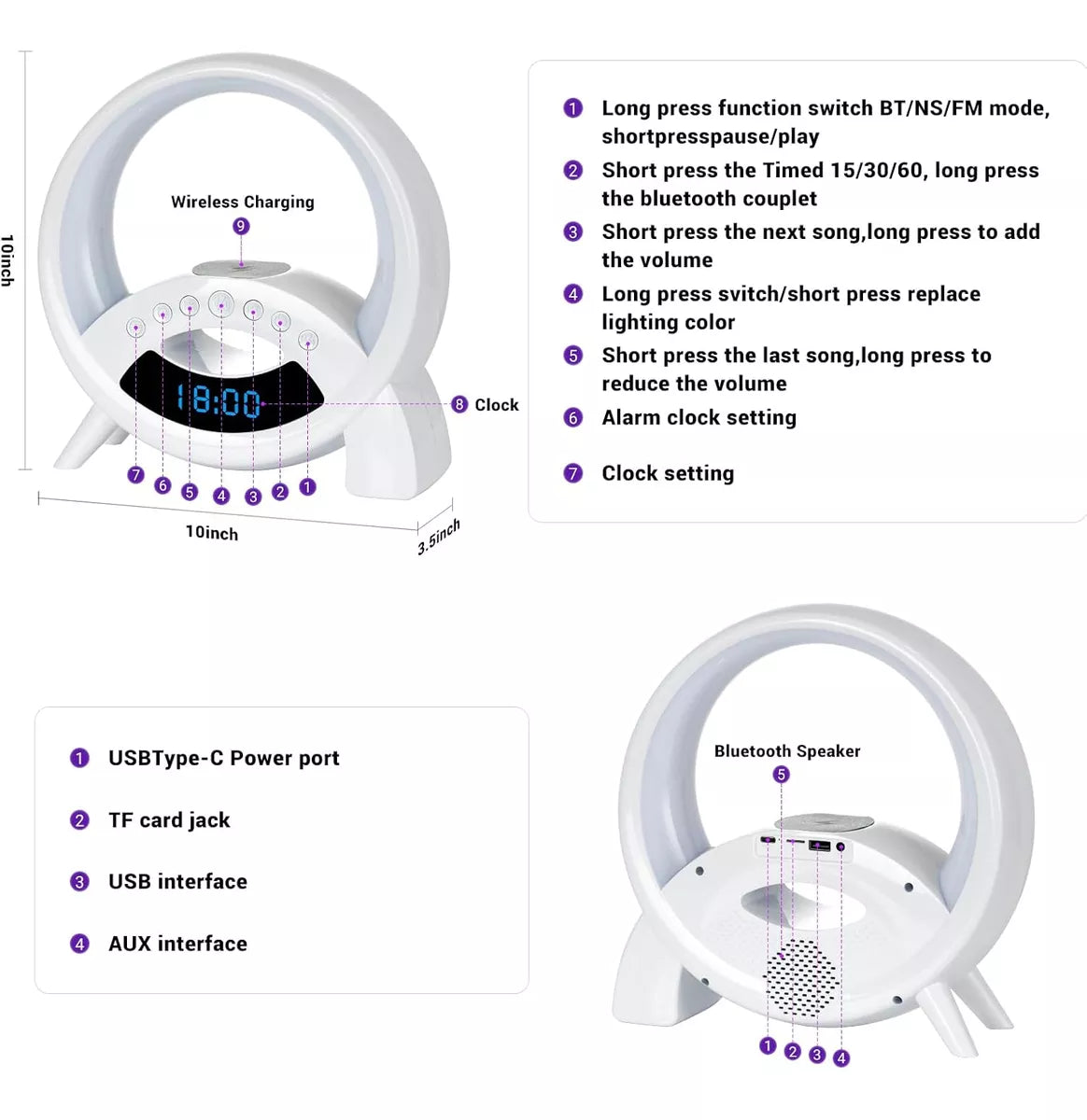Lampara Veladora Q Parlante Cargador Inalámbrico Luces Rgb®