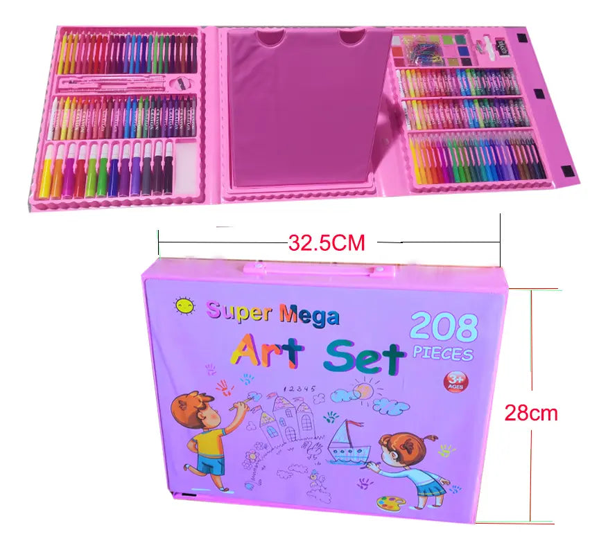 Set Kit De Arte 208 Piezas Valija Infantil Con Atril Rosado®