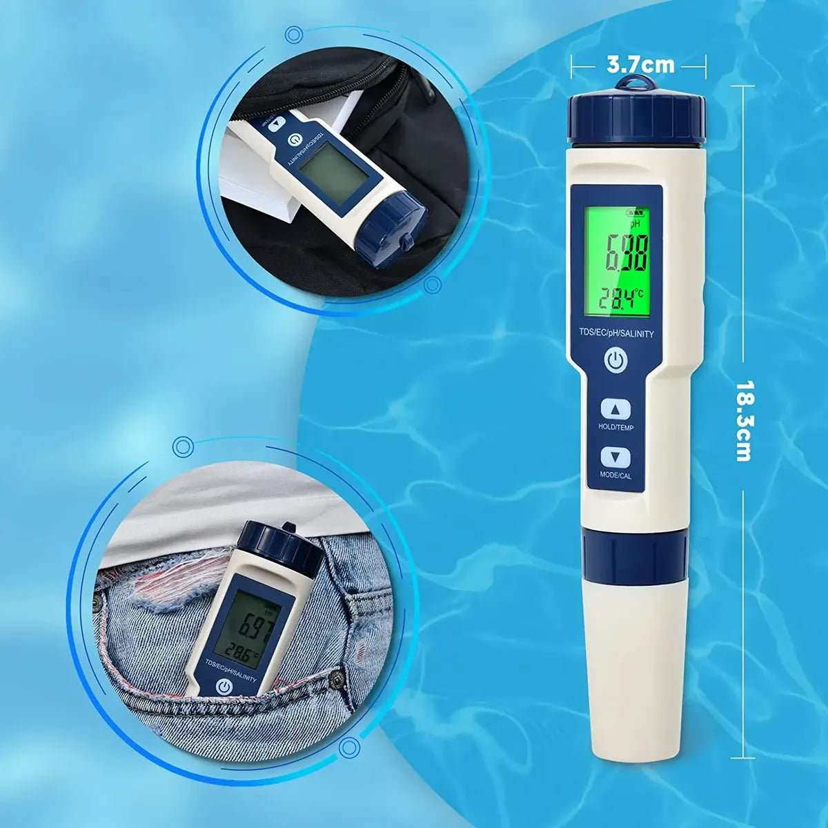 Medidor digital profesional de calidad del agua 5 en 1 PH®