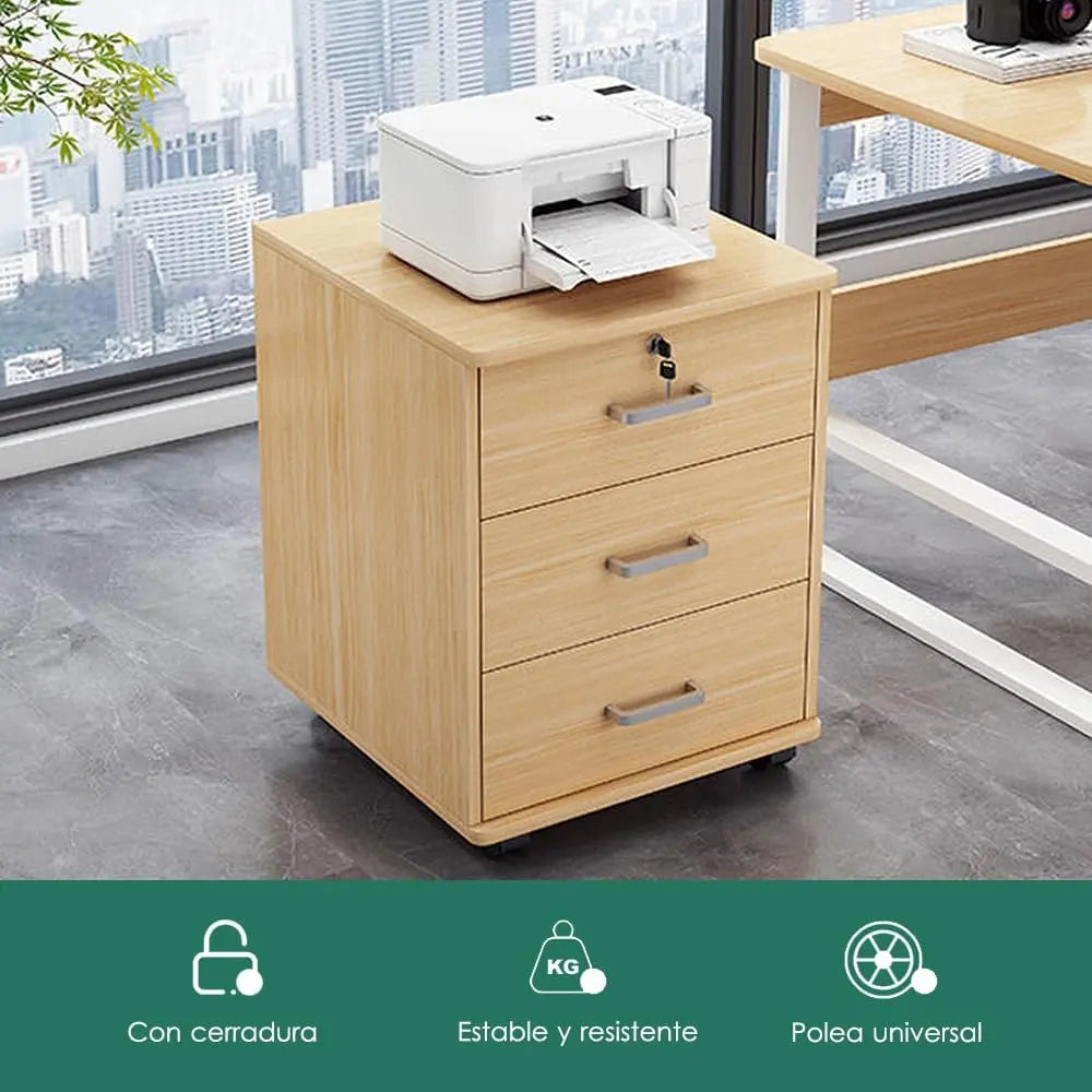 Cajonera 3 Niveles Para Oficina Con Cerradura Mdf+ruedas®