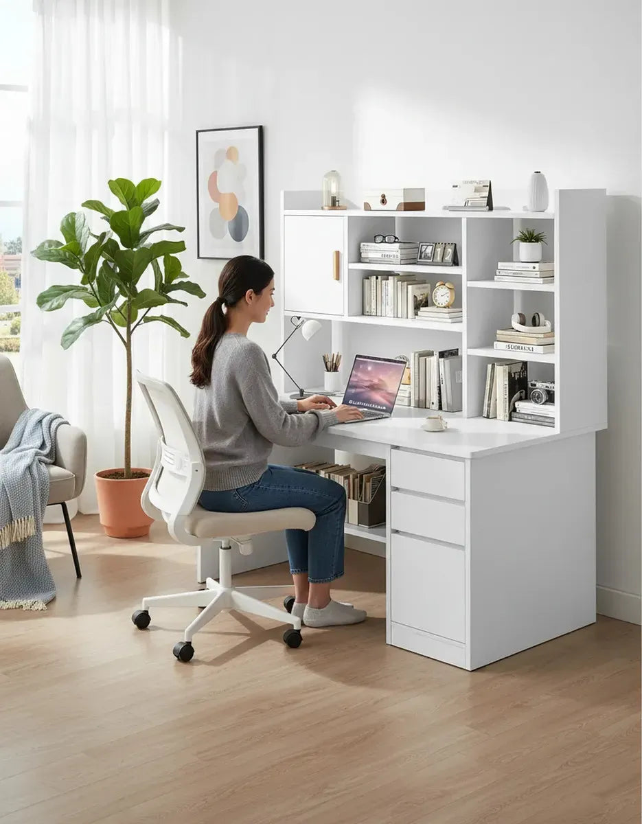 Escritorio Con Biblioteca+cajones Y Estantería Moderno Mdf®