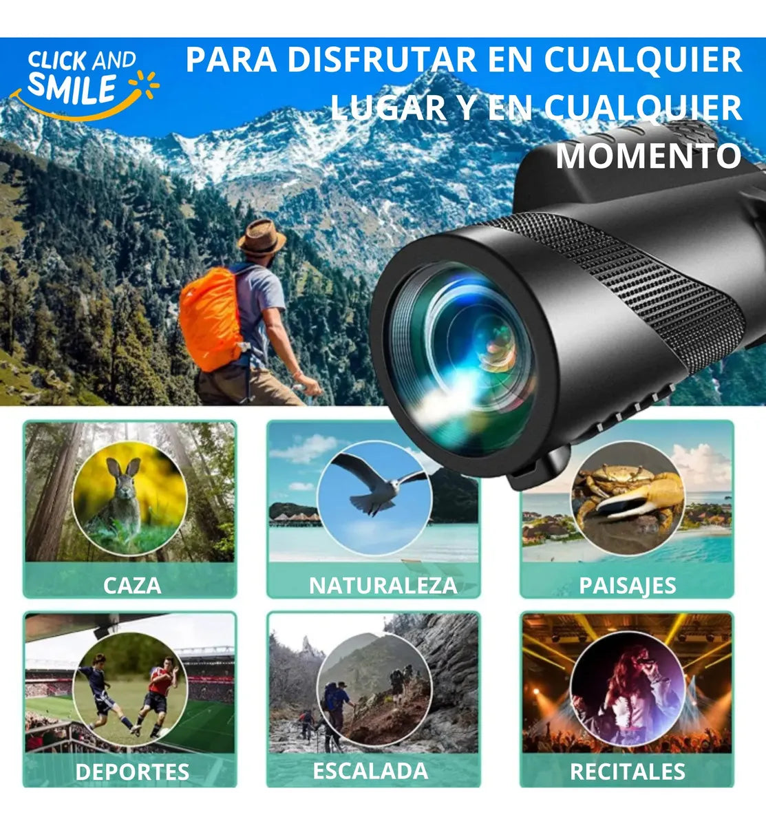 Monocular 80x100 Telescopio Alta Potencia Camping Vision Nitida con Tripode para celular ®