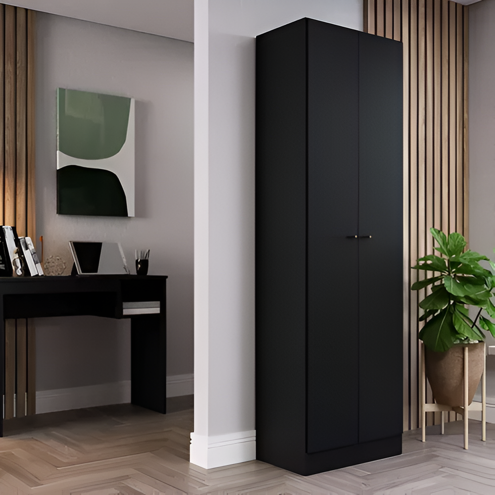 Mueble Multiuso Minimalista 2 Puertas 5 Estantes Mdf Negro®