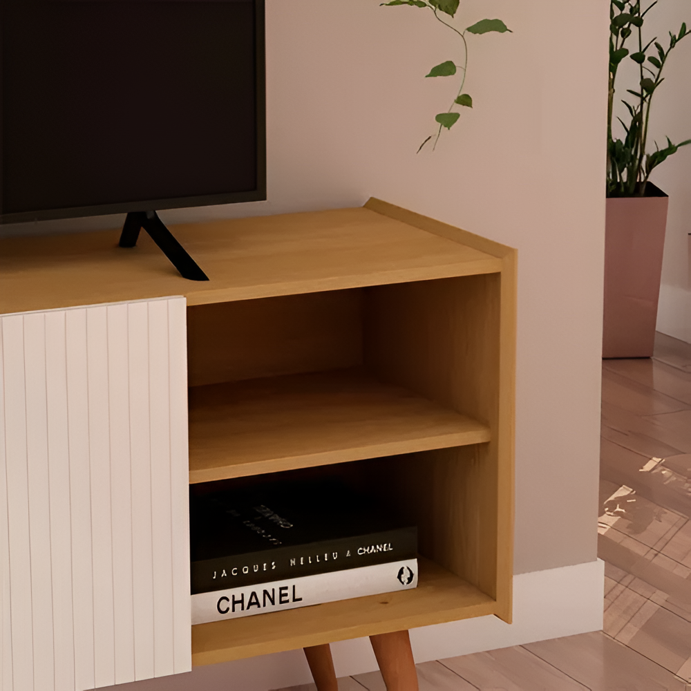 Rack Tv Moderno 2 Puertas 2 Estantes Internos Color Madera®