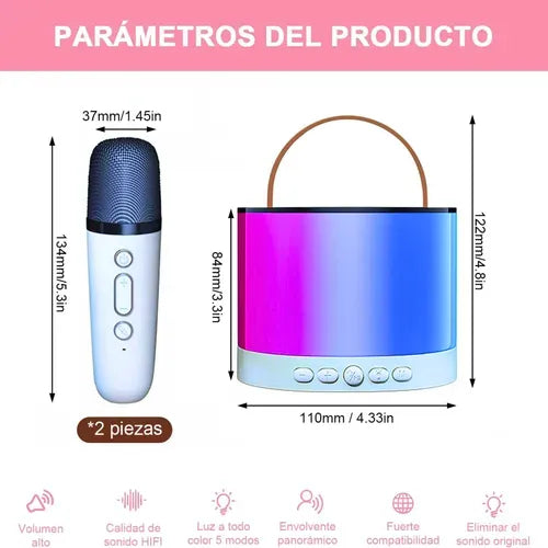 Parlante Portátil Mini X2 Micrófonos Rosa Luces Rgb Karaoke®
