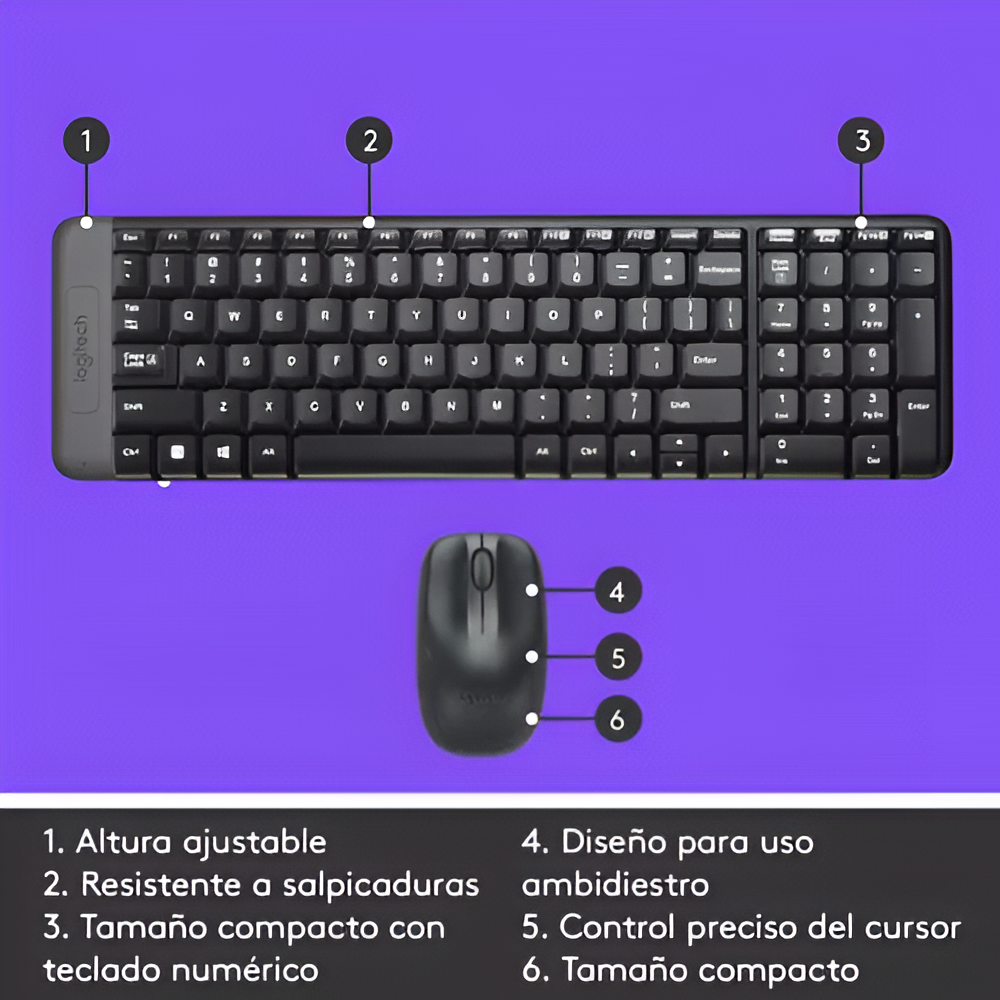 Kit Teclado Y Mouse Inalámbrico Logitech Mk220 Color Negro