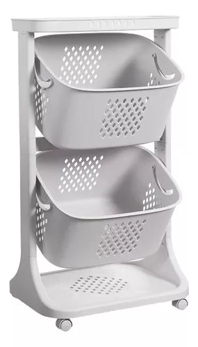 Organizador Transportable 2 Cestos 3 Estante Baño Cocina®