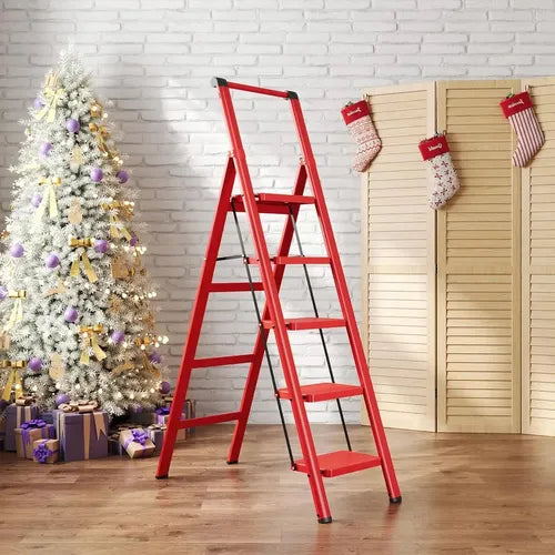 Escalera Metálica Roja Tijera 5 Escalones 155cm 150kg®