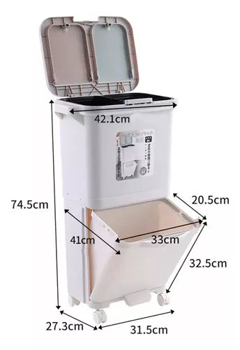 Cesto De Basura Práctico 2 Niveles Con Cajón Y Ruedas 38l®