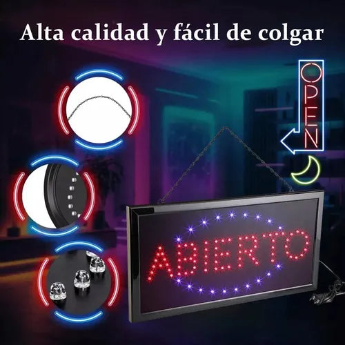 Anuncio Cartel Led Abierto 220v 48x25 Para Locales®