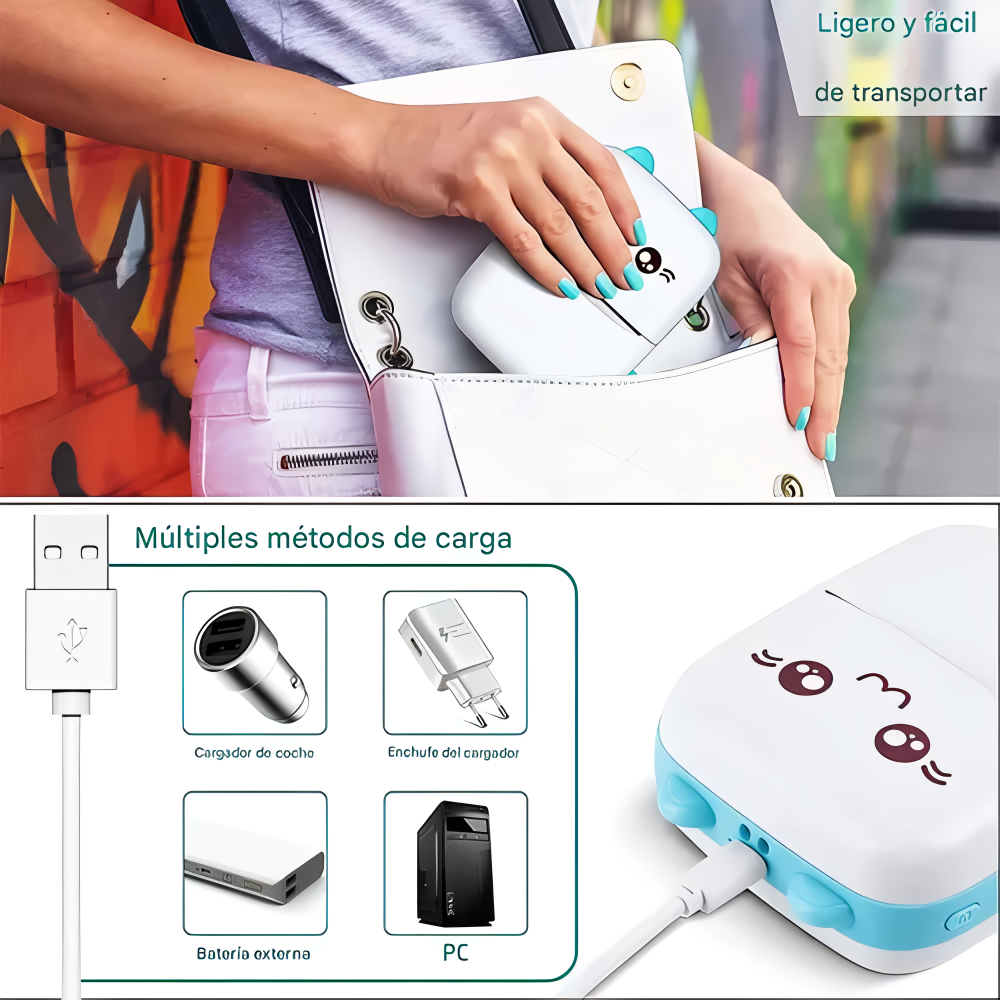 Mini Impresora Térmica Rosa + Rollo Autoadhesivo De Obsequio®