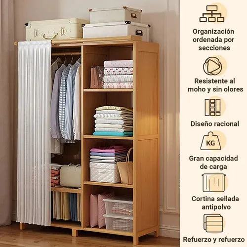 Perchero Closet Nórdico Cortina Corrediza De Pie Bambú®