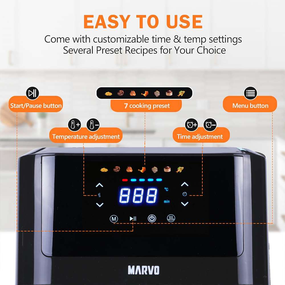 Freidora Sin Aceite Marvo Cocina Premium Tactil 8l Negro®